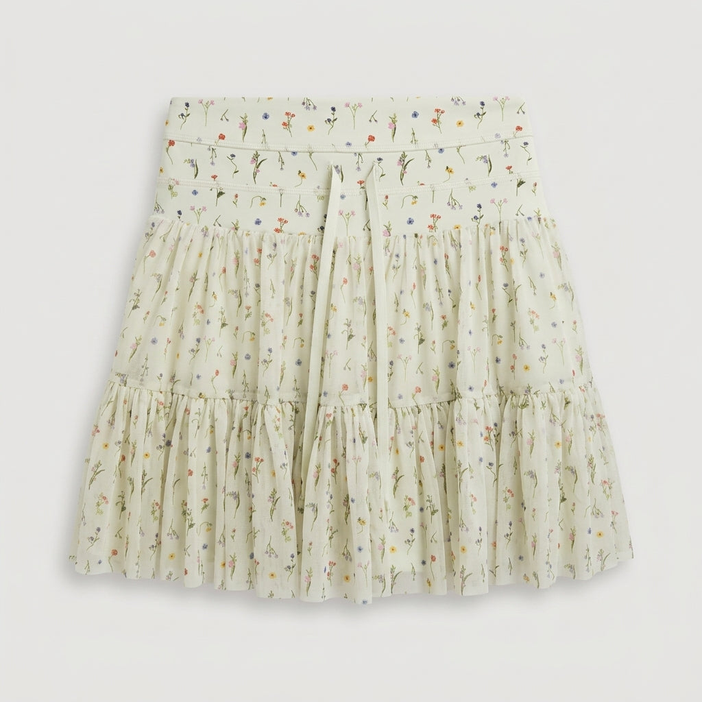 Multi Tiered Ruffle Mesh Skort