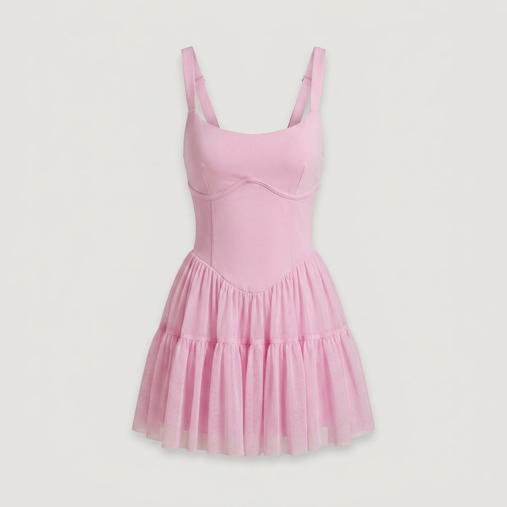 Pink Corset Bodice Ruffled Dress