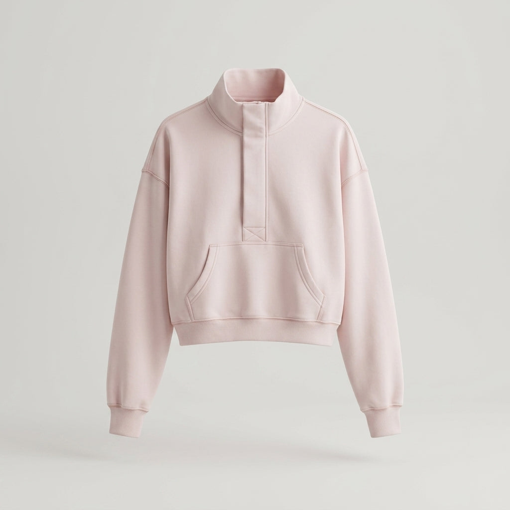 Short Pink Cropped Snap Pullover