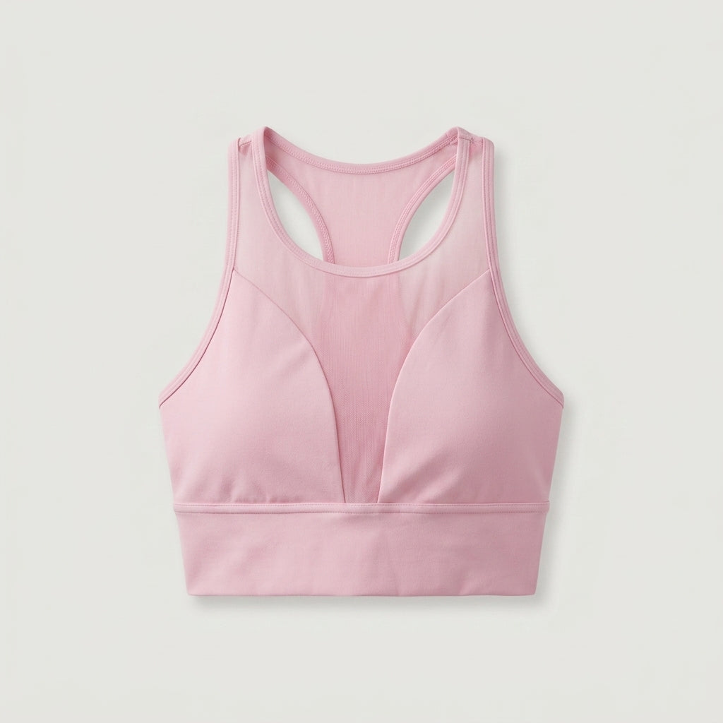 Pink Mesh Panel Sports Bra
