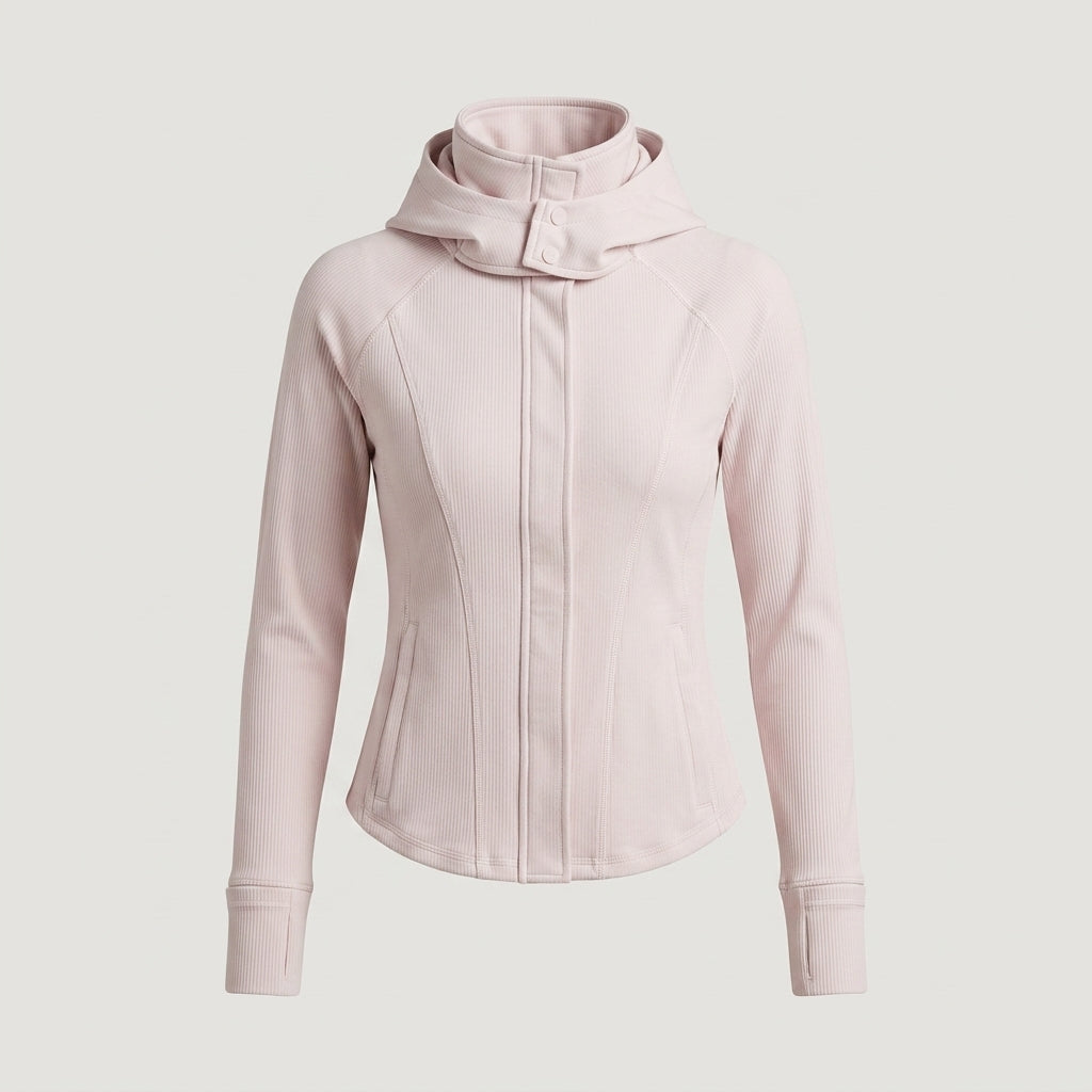 Pink Ribbed Hooded Jacket