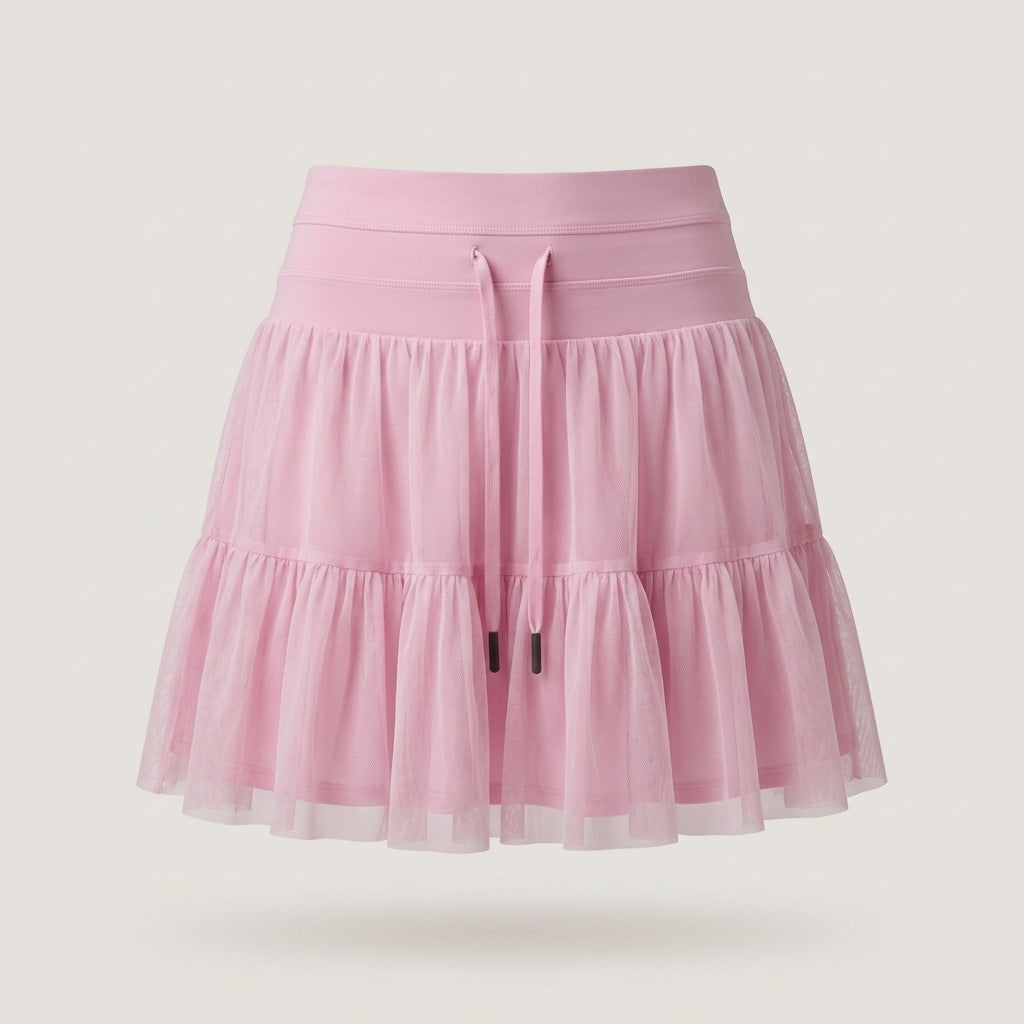 Pink Tiered Mesh Skort