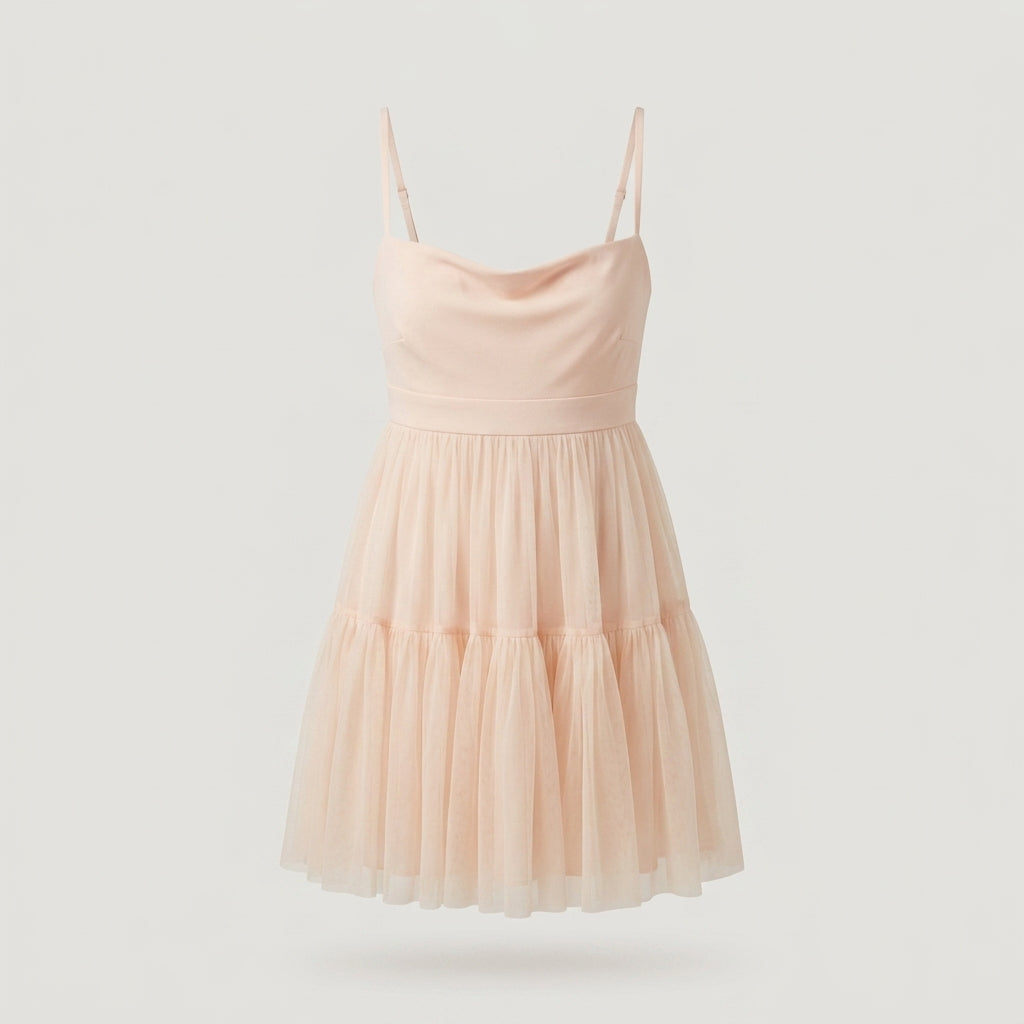 Pink Tiered Tulle Mini Dress