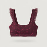 Purple Floral Ruffle Sports Bra