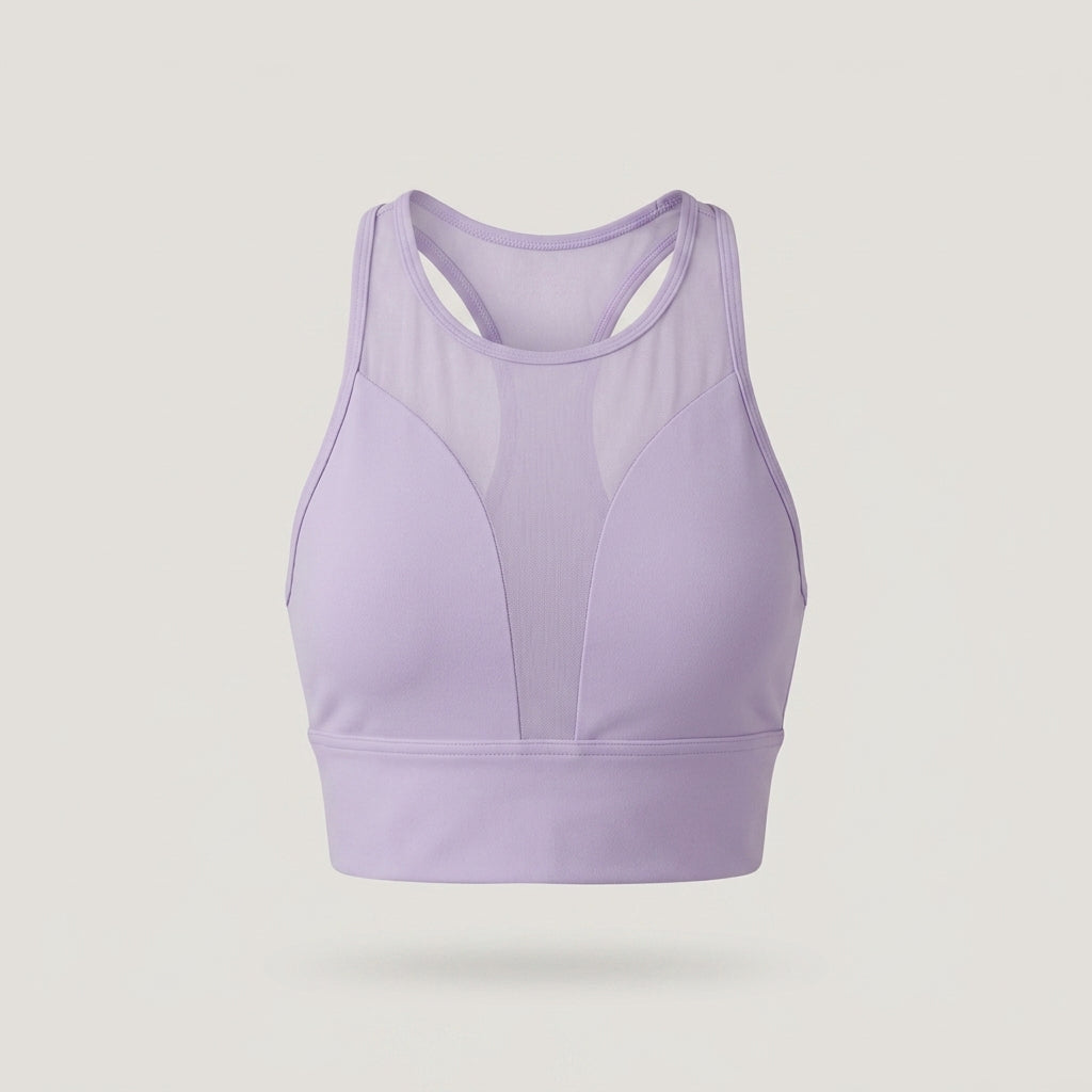 Purple Mesh Panel Sports Bra
