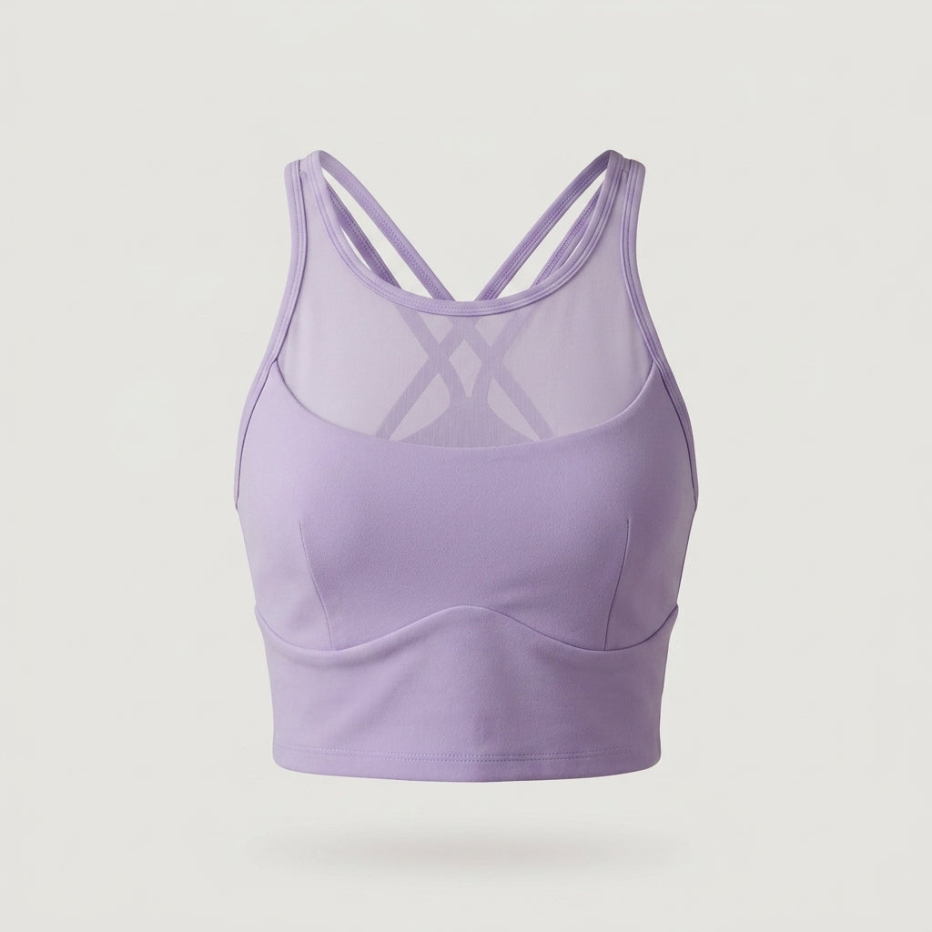Purple Strappy Mesh Sports Bra