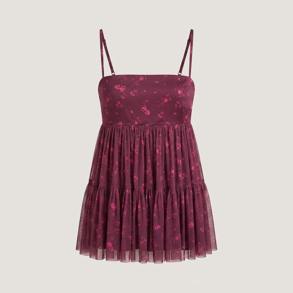 Purple Tiered Mesh Babydoll Dress