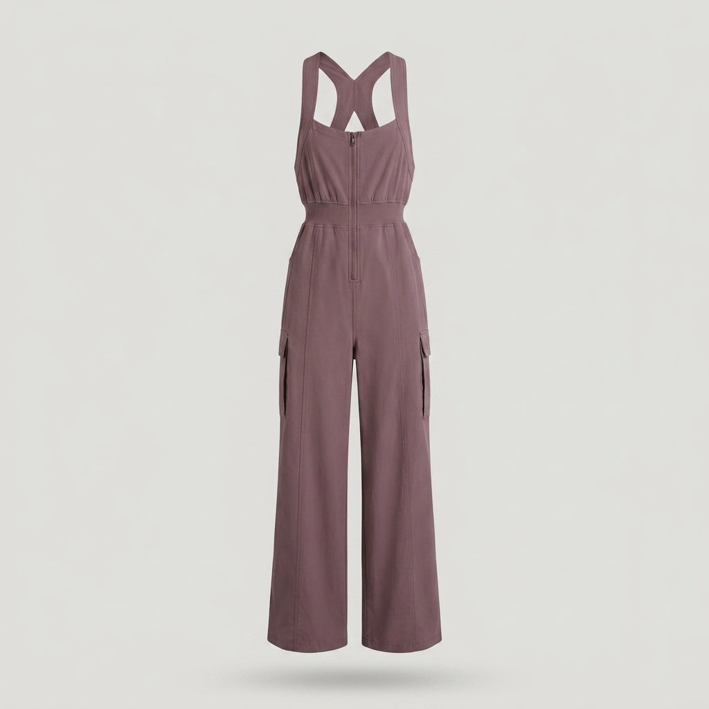 Regular Purple Zip Front Wide Leg Jumpsuit
