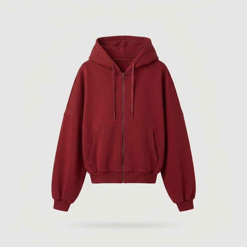 Red Oversized Zip-up Hoodie