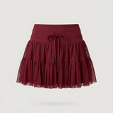 Red Tiered Mesh Active Skort