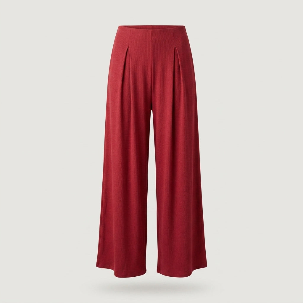 Regular Red Ribbed Wide Leg Pant