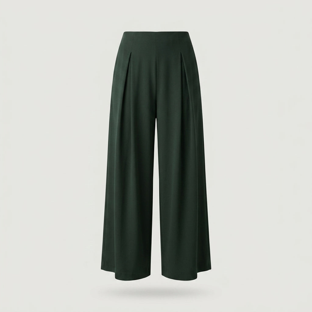 petite dark green Ribbed Wide Leg Pant
