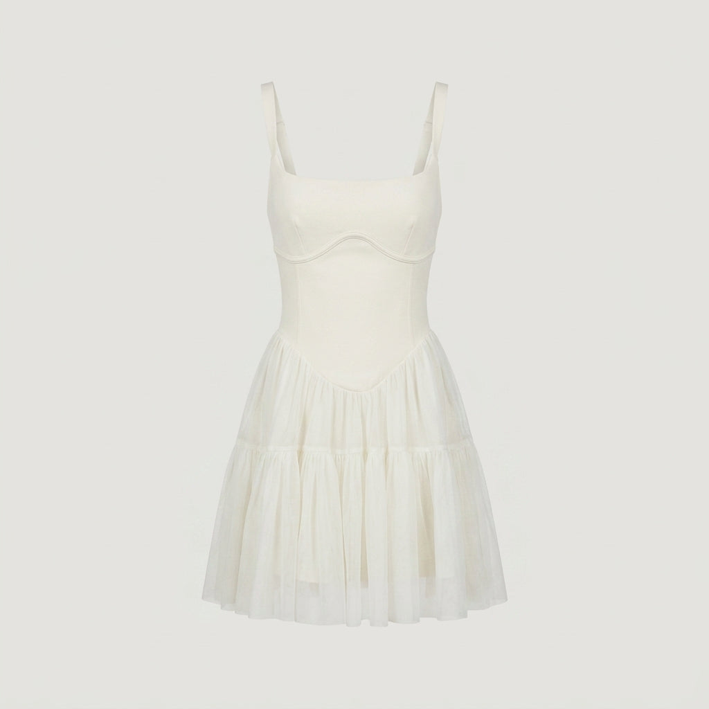 White Corset Ruffled Mini Dress