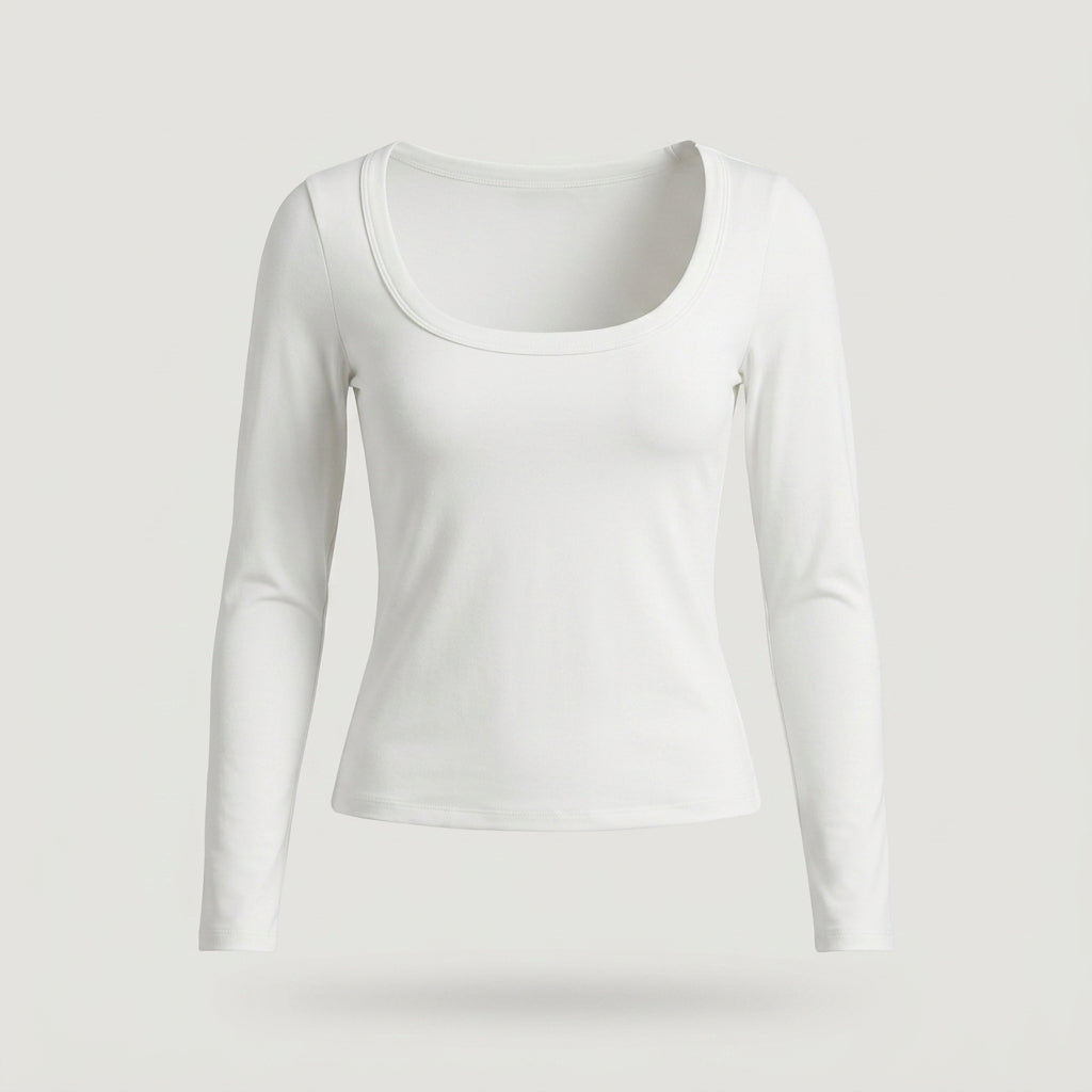 White Long Sleeve Scoop Neck Tee