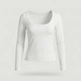 White Long Sleeve Scoop Neck Tee