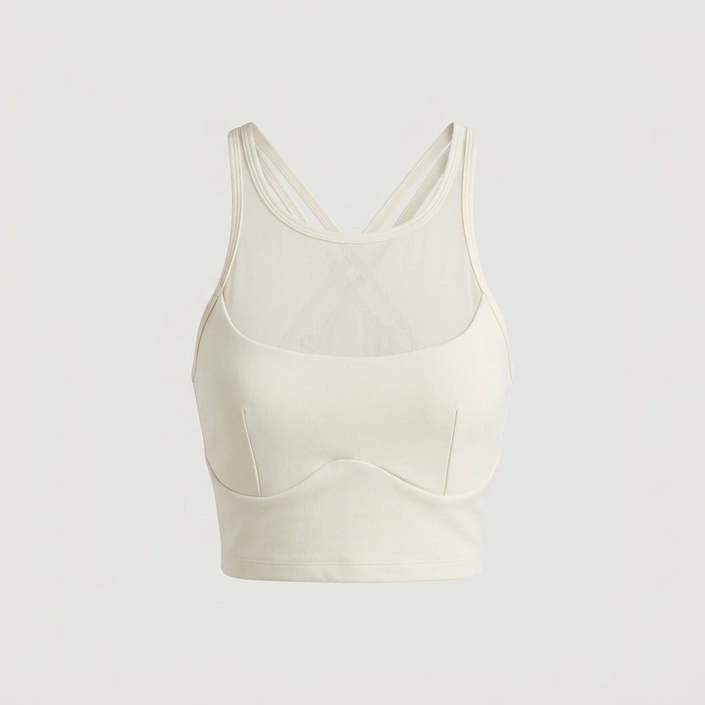 White Mesh Panel Sports Bra