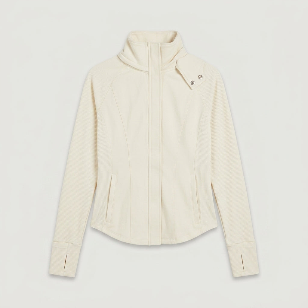 White Ribbed Zip-up Jacket