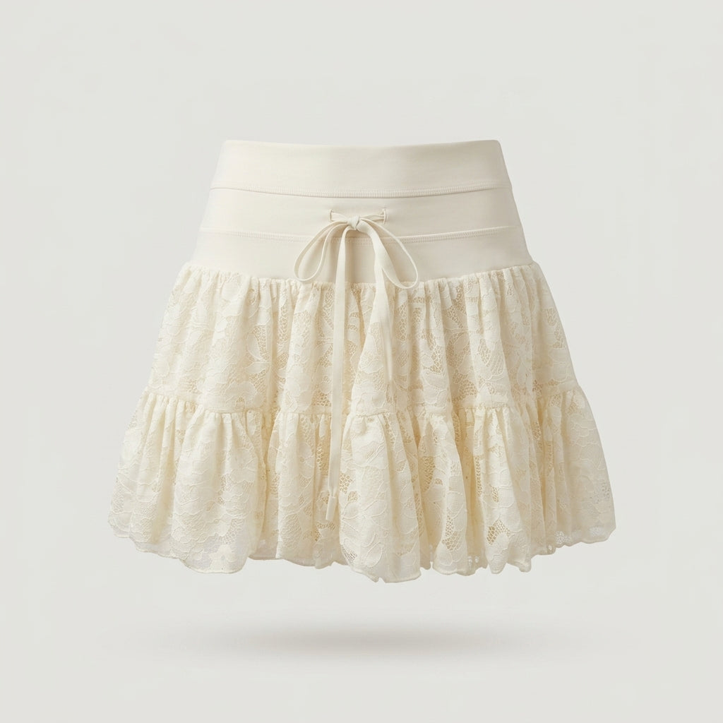 White Tiered Lace Skort