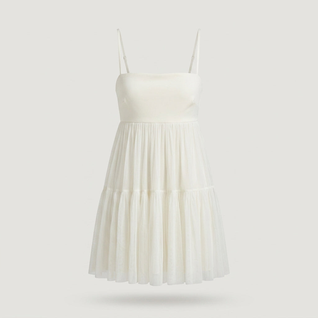 White Tiered Tulle Mini Dress