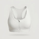 White Zip Front Sports Bra