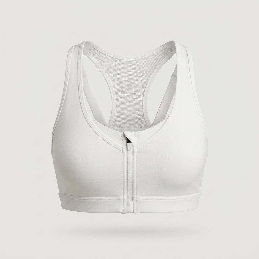 White Zip Front Sports Bra