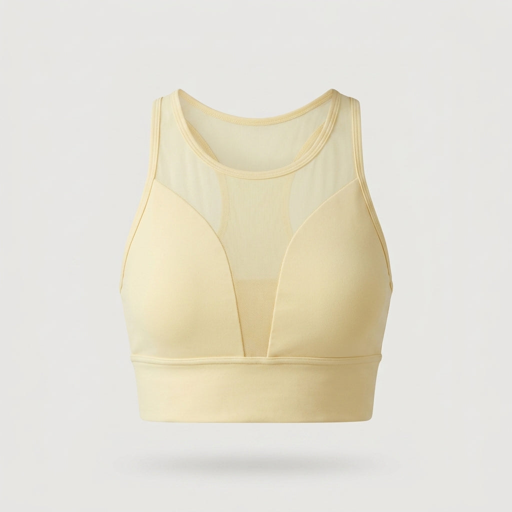 Yellow Mesh Panel Sports Bra