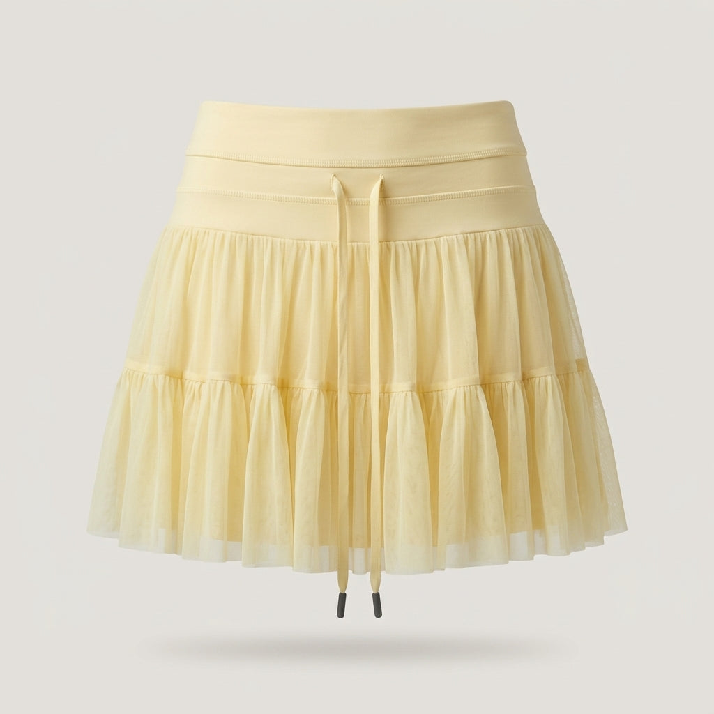 Yellow Tiered Mesh Active Skort