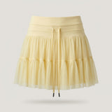 Yellow Tiered Mesh Active Skort