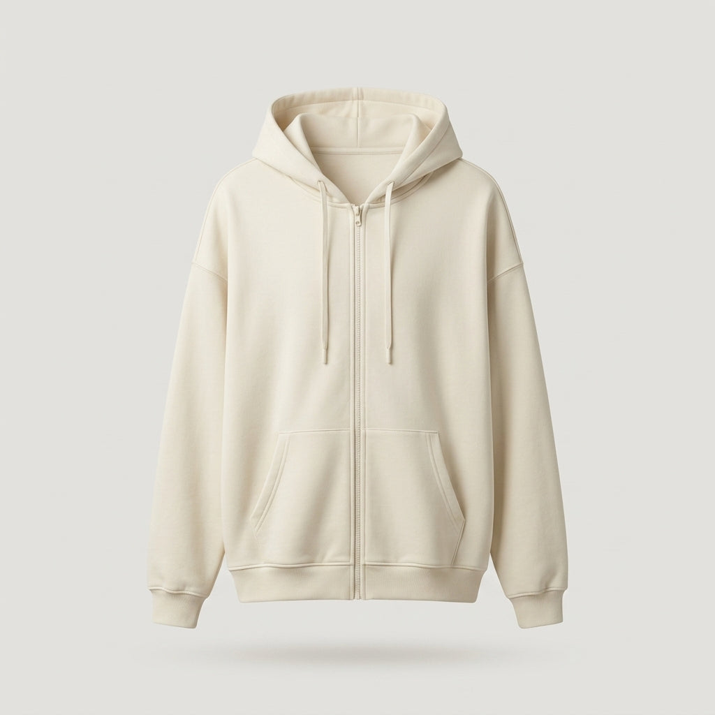 Off White Oversized Zip-up Hoodie