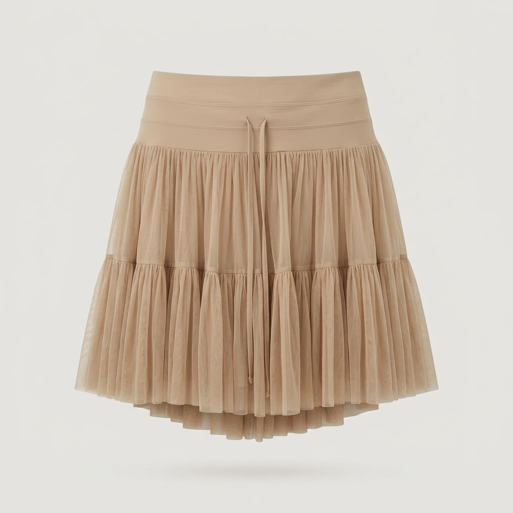Beige Tiered Mesh Skort