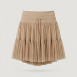 Beige Tiered Mesh Skort