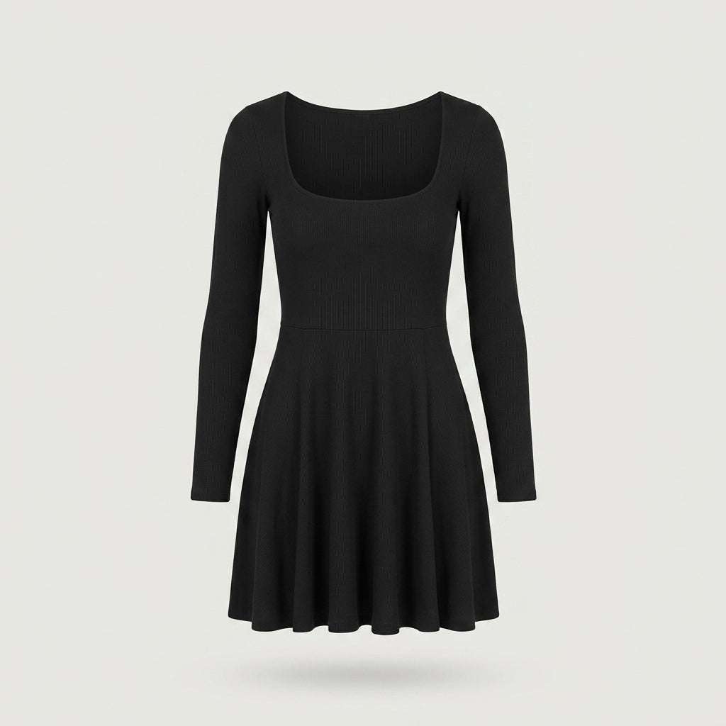 Black Long Sleeve Ribbed Romper