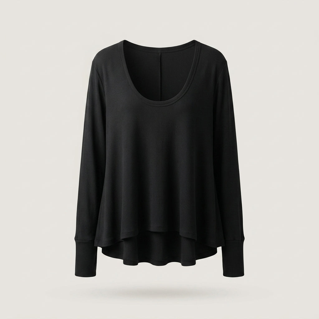 Black Ribbed Long Sleeve Top