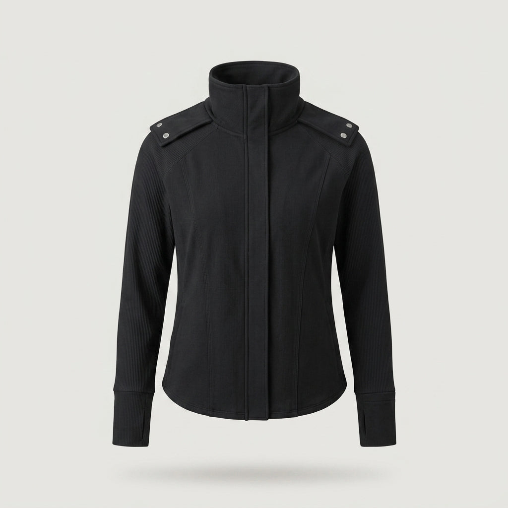 Black Ribbed Panelled Zip-up Hoodie
