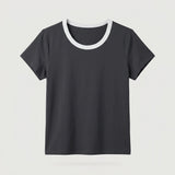Black Short Sleeve Ringer Top