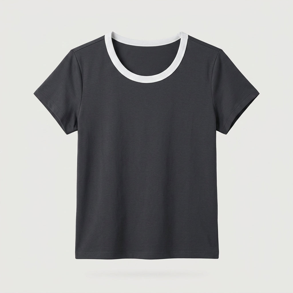 Black Short Sleeve Ringer Top