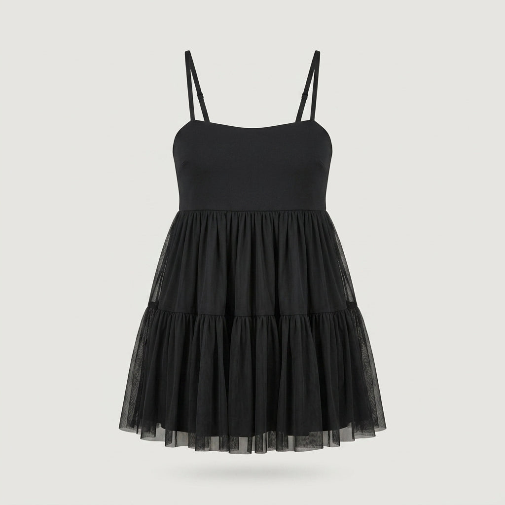 Black Sweetheart Tiered Mini Dress