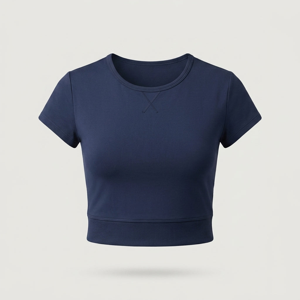 Navy Cropped Short Sleeve Top