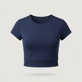 Navy Cropped Short Sleeve Top