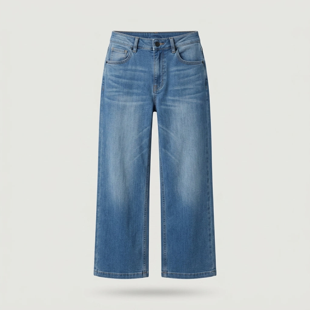 Blue High Rise Wide Leg Jeans