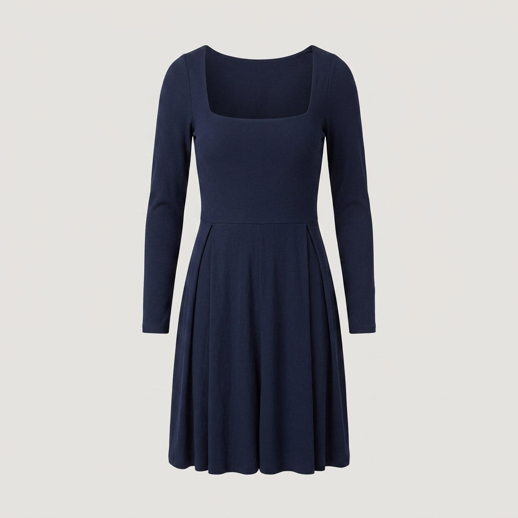 Navy Long Sleeve Pleated Romper