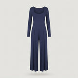 Regular Blue Long Sleeve Wide Leg Jumpsuit