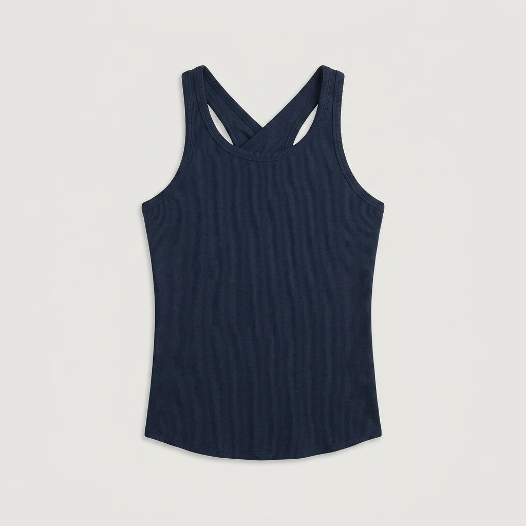 Navy Ribbed Criss-cross Tank