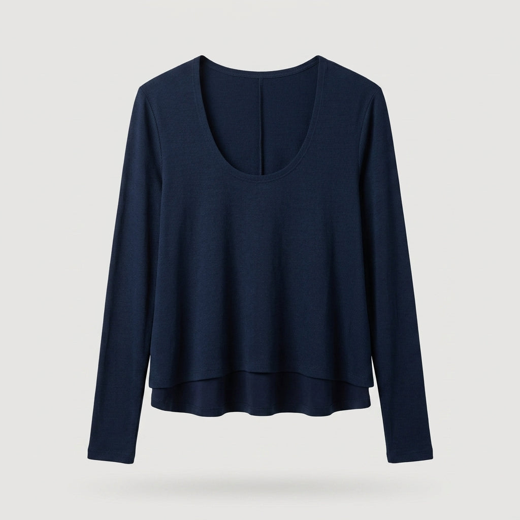 Navy Ribbed Long Sleeve Top