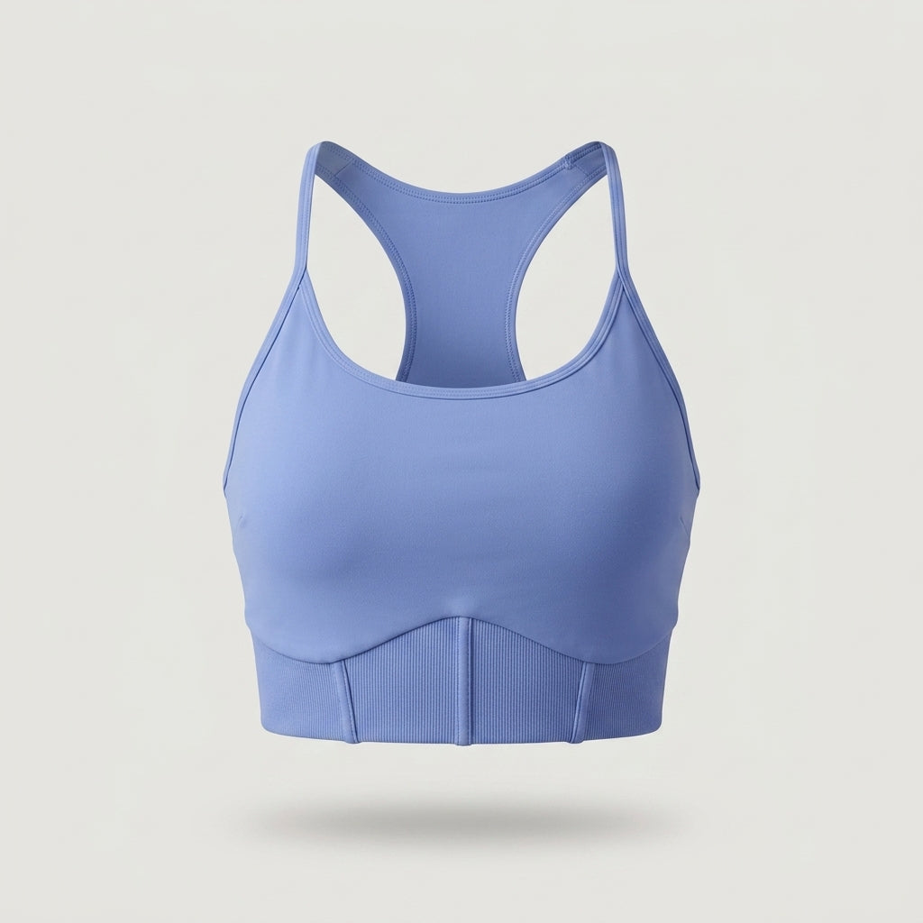 Blue Ribbed Longline Sports Bra