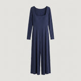 Petite Blue Square Neck Ribbed Jumpsuit