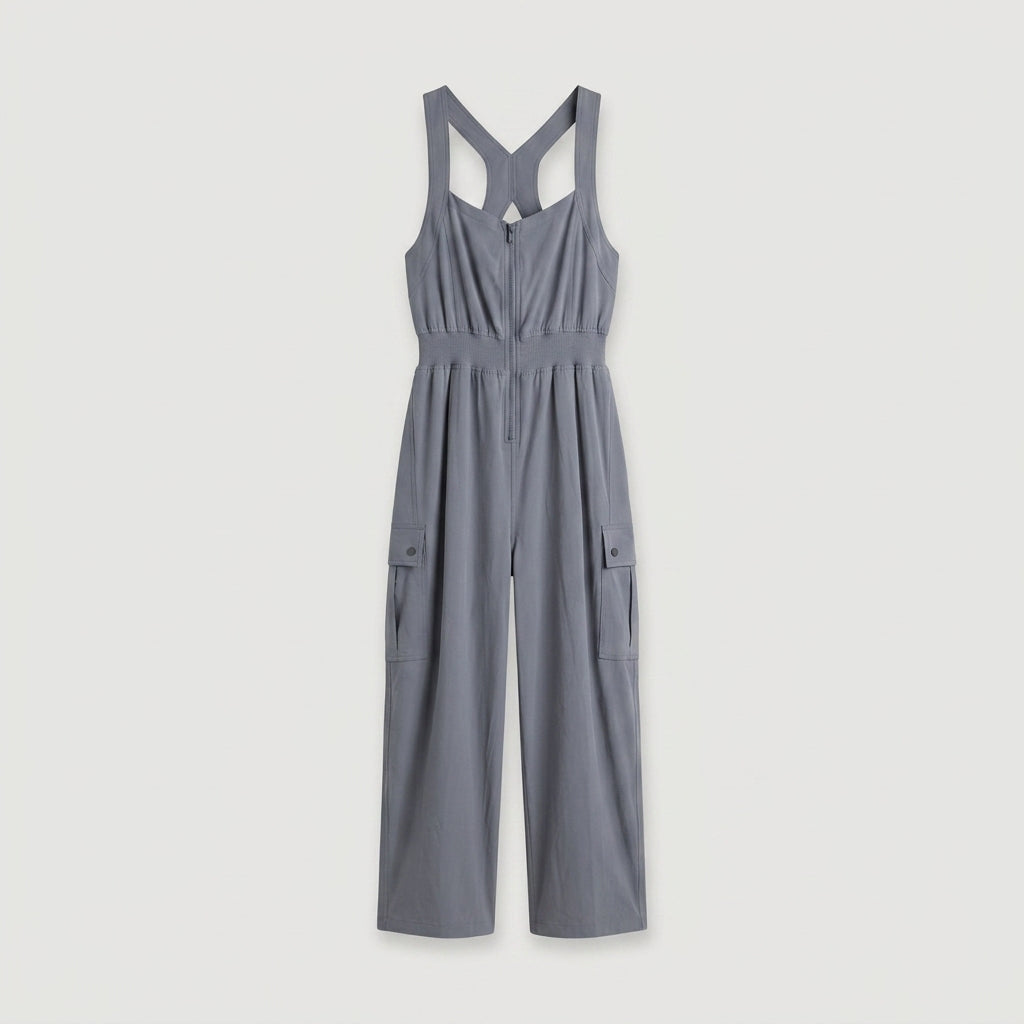 Blue Zip Front Cargo Jumpsuit