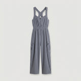 Blue Zip Front Cargo Jumpsuit