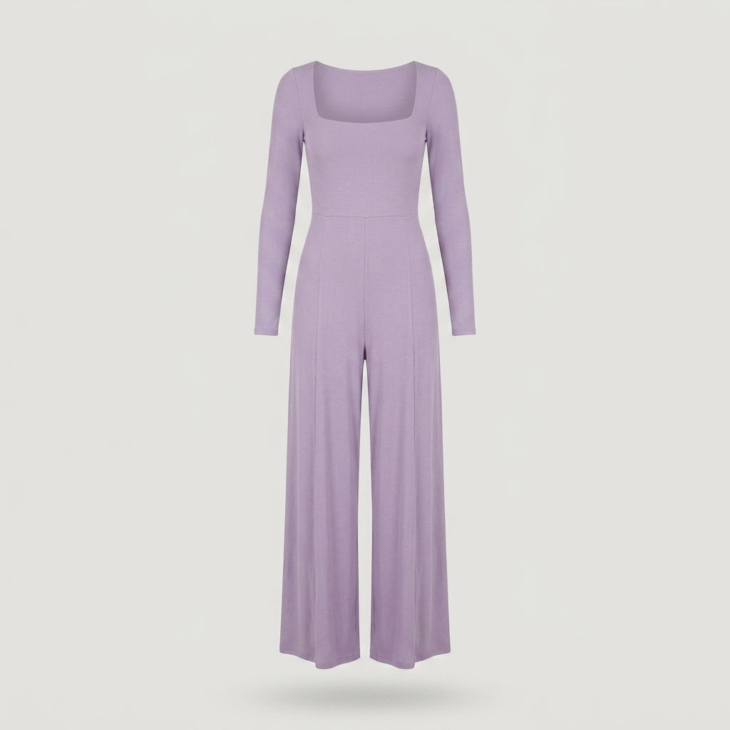 extral petite Purple Square Neck Ribbed Jumpsuit