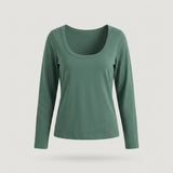 Dark Green Long Sleeve Scoop Neck Top